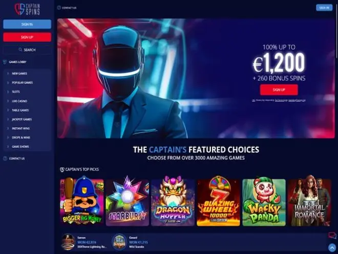 CaptainSpins Casino CA home